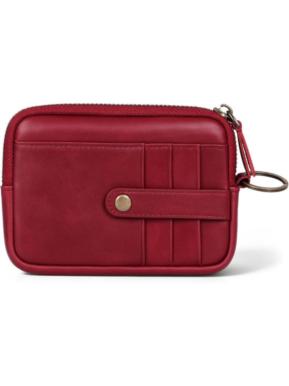Compact Leather Wallet for Women - Small Zipper Coin Purse with Key Ring